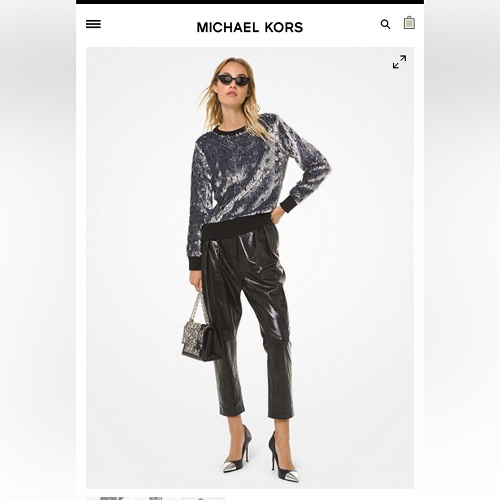 Michael Kors Brand New Black Leather Pleated Pants